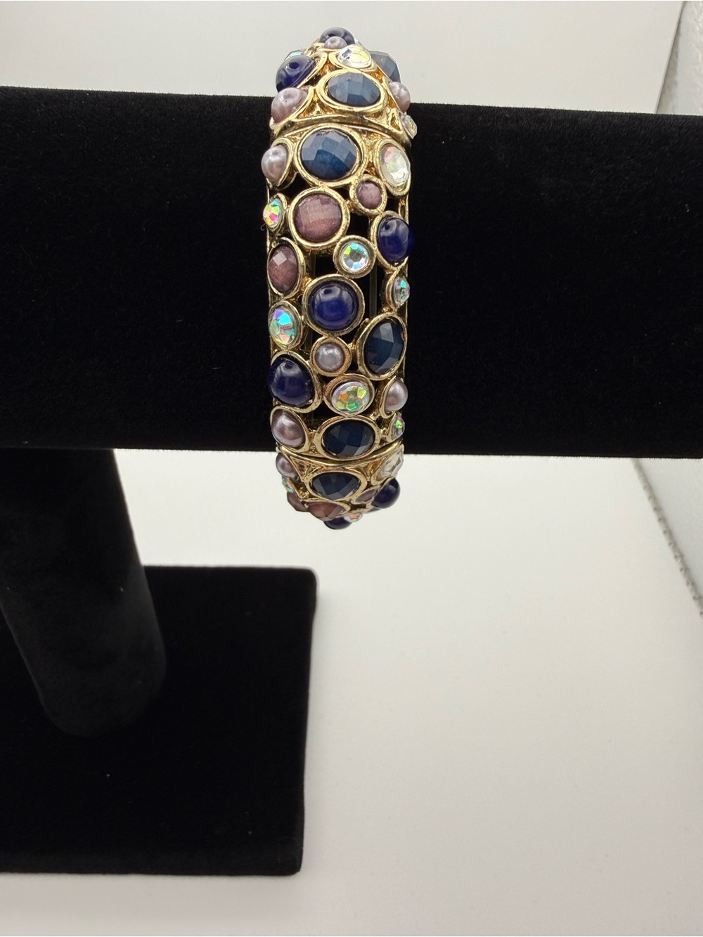 J.Crew Vintage Multi-Stone Jeweled Mosaic Stretch Bangle Bracelet - Gold Tone